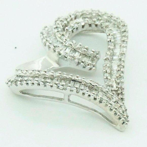 14k White Gold Diamond Heart Pendant Estate Sale Charm 1.30ct Vintage Jewelry